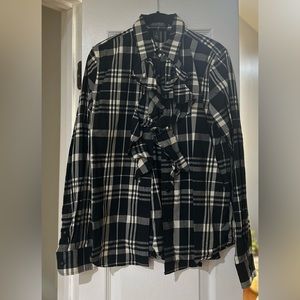 Ralph Lauren Women’s plaid, ruffle front button down blouse. Size S.